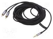 Cable; Jack 3.5mm 3pin plug,RCA plug x2; 10m; black; PVC; textile VENTION