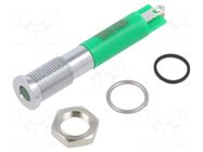 Indicator: LED; flat; green; Ø6mm; IP67; Q6; brass; ØLED: 3mm; 45mcd APEM