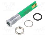 Indicator: LED; flat; green; Ø8mm; IP67; brass; ØLED: 5mm; Body: green APEM