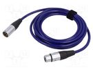 Cable; XLR male 3pin,XLR female 3pin; 3m; blue; 0.25mm2; Cores: 2 TASKER