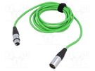 Cable; XLR male 3pin,XLR female 3pin; 12m; green; 0.25mm2 TASKER