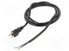 Cable; 3x18AWG; NEMA 5-15 (B) plug,wires; PVC; 2m; black; 10A; 125V Qualtek Electronics