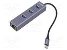 USB to Fast Ethernet adapter with USB hub; USB 3.1; PnP; grey SAVIO