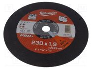 Cutting wheel; Ø: 230mm; Øhole: 22.2mm; Disc thick: 1.9mm Milwaukee