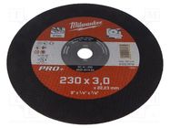 Cutting wheel; Ø: 230mm; Øhole: 22.2mm; Disc thick: 3mm; tool steel Milwaukee