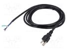 Cable; 3x18AWG; NEMA 5-15 (B) plug,wires; PVC; 3m; black; 10A; 125V Qualtek Electronics