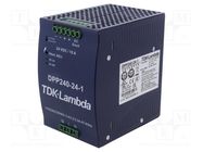 Power supply: switched-mode; for DIN rail; 240W; 24VDC; 10A; 89% TDK-LAMBDA
