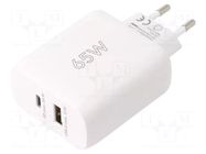 Power supply: switching; mains,plug-in; 5VDC,; 65W; 85.3%; white Goobay