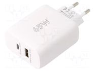 Power supply: switching; mains,plug-in; 5VDC,; 65W; 85.3%; white GOOBAY