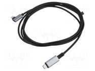 Cable; USB 2.0; USB C plug,USB C angled plug; 2m; black; 480Mbps LOGILINK