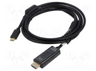 Adapter; HDMI 2.0; HDMI plug,USB C plug; nickel plated; 2m; black DIGITUS
