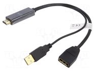 Adapter; DisplayPort socket,HDMI plug,USB A plug; 0.2m; black DIGITUS