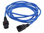 Cable; IEC C13 female,IEC C14 male; PVC; 3m; blue; 10A; 250V IEC LOCK