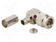 Plug; Mini BNC; male; angled 90°; 75Ω; soldering,crimped; PTFE AMPHENOL RF