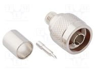 Connector: N; plug; male; straight; 50Ω; crimped; for cable; PTFE AMPHENOL RF