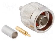 Connector: N; plug; male; straight; 50Ω; crimped; for cable; PTFE AMPHENOL RF