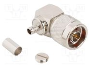 Connector: N; plug; male; angled 90°; 50Ω; crimped; for cable; PTFE AMPHENOL RF