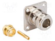 Socket; N; female; straight; 50Ω; soldering,clamp; PTFE; Mat: brass AMPHENOL RF