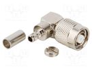 Plug; RP-TNC; reverse,female; angled 90°; 50Ω; soldering,crimped AMPHENOL RF