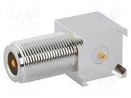 Connector: N; plug; female; angled 90°; 50Ω; THT; for cable; PTFE AMPHENOL RF