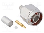 Connector: N; plug; male; straight; 50Ω; crimped; for cable; PTFE AMPHENOL RF