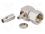 Plug; F; male; angled 90°; 75Ω; soldering,crimped; for cable; PTFE AMPHENOL RF