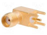 Connector: SMA; plug; female; angled 90°; 50Ω; THT; for cable; PTFE AMPHENOL RF