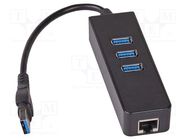 Hub USB; RJ45 socket,USB A socket x3,USB A plug; USB 3.0; black 