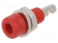 Connector: 2mm banana; socket; 10A; red; soldered,on panel,screw DONAU ELEKTRONIK