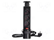 Plug socket strip: furniture; IP20; 3680W; black; Cutout: Ø63mm ORNO
