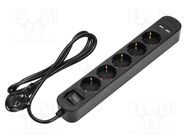 Plug socket strip: protective; Sockets: 5; 230VAC; 10A; black; IP20 VIRONE