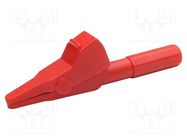 Crocodile clip; 20A; red; Grip capac: max.7mm; Socket size: 4mm CAL TEST