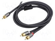 Cable; RCA plug,RCA plug x2; 2m; Plating: gold-plated; black-grey GOOBAY