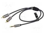 Cable; Jack 3.5mm 3pin plug,RCA plug x2; 1m; black-grey; PVC GOOBAY