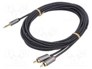 Cable; Jack 3.5mm 3pin plug,RCA plug x2; 5m; black-gray; PVC Goobay
