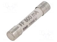 Fuse: fuse; 800mA; 1kVAC; 1kVDC; ultra rapid; ceramic,cylindrical SIBA