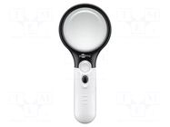 Hand magnifier; Lens: Ø22mm,Ø75mm; Illumin: LED; white; 10000K GOOBAY