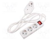 Plug socket strip: supply; Sockets: 3; 230VAC; 16A; white; 2m; IP20 LOGILINK