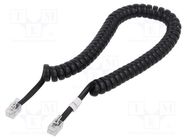 Cable: telephone; coiled; RJ10 plug,both sides; black; 4m DIGITUS