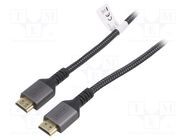 Cable; HDCP 2.2,HDMI 2.1; HDMI plug,both sides; textile; 2m DIGITUS