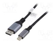 Cable; DisplayPort 1.2,HDCP 2.2; 1m; black; Enclos.mat: aluminium DIGITUS