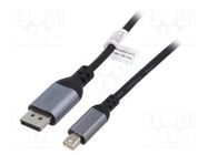 Cable; DisplayPort 1.2,HDCP 2.2; 2m; black; Enclos.mat: aluminium DIGITUS