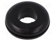 Grommet; Ømount.hole: 14mm; Øhole: 8mm; black; Panel thick: max.1mm ESSENTRA