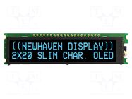 Display: OLED; alphanumeric; 20x2; Dim: 92x23.3x2.5mm; blue; PIN: 20 NEWHAVEN DISPLAY INTERNATIONAL