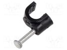 Holder; black; on round cable; 100pcs; with a nail; Ø: 5mm; H: 6.6mm Goobay