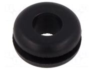 Grommet; Ømount.hole: 10mm; Øhole: 6mm; black; Panel thick: max.2mm ESSENTRA