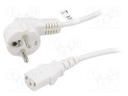 Cable; CEE 7/7 (E/F) plug angled,IEC C13 female; PVC; 3m; white Goobay