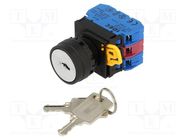 Switch: rotary with key; 22mm; Stabl.pos: 3; NC + NO x2; black IDEC