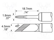 Tip; knife,elongated; 4.5mm; 421°C; for soldering station METCAL