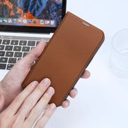 Dux Ducis Skin X2 case for iPhone 14 Pro Max case with magnetic flap brown, Dux Ducis